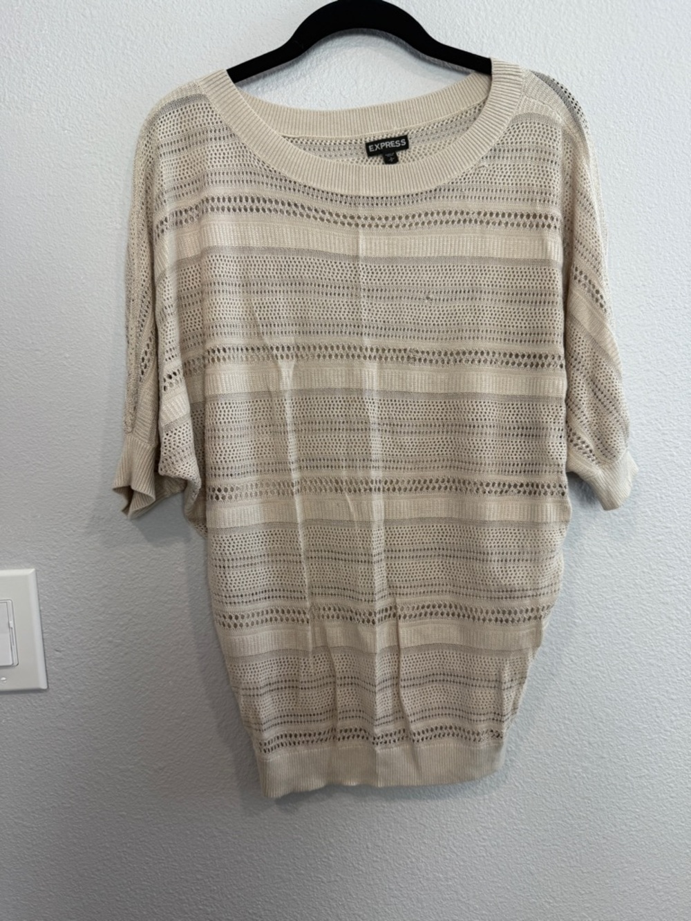 Express Cream Open knit Short Sleeve dolman sweater Top